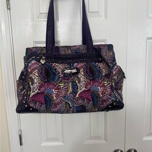 Kathy Van Zeeland Purple Multicolor Fan-Print Shoulder Tote